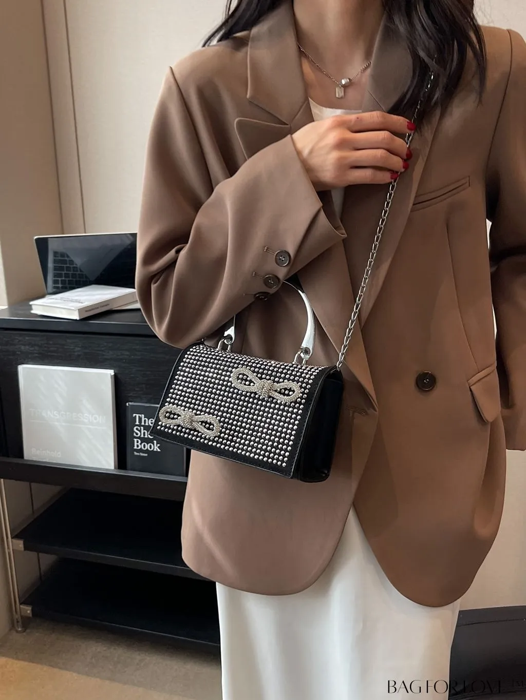 BagForLove - Rhinestone & Bow Mini Flap Bag - Square Design