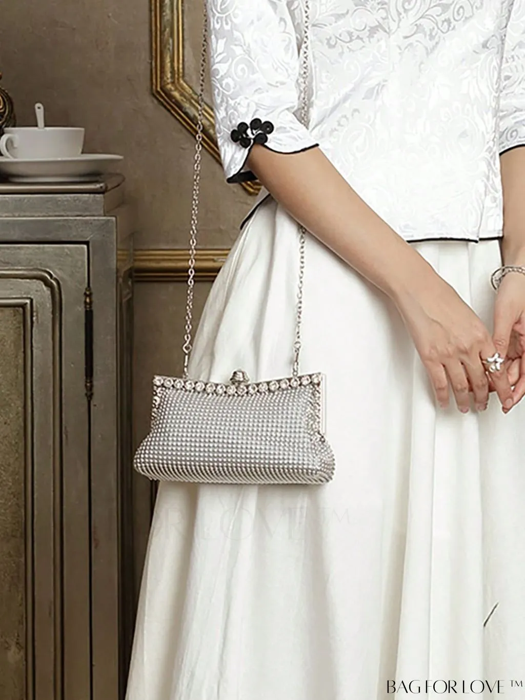 BagForLove - Rhinestone Decor Evening Bag: Glamorous Chain Purse for Weddings, Proms & Parties