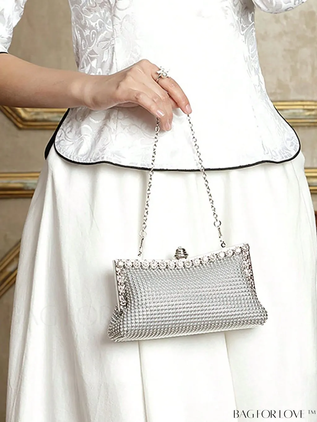 BagForLove - Rhinestone Decor Evening Bag: Glamorous Chain Purse for Weddings, Proms & Parties