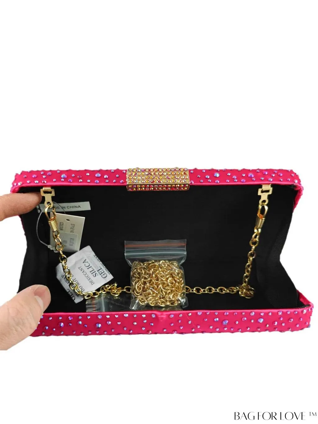 BagForLove - Satin Rhinestone Chain Strap Mini Box Bag for Glamorous Style