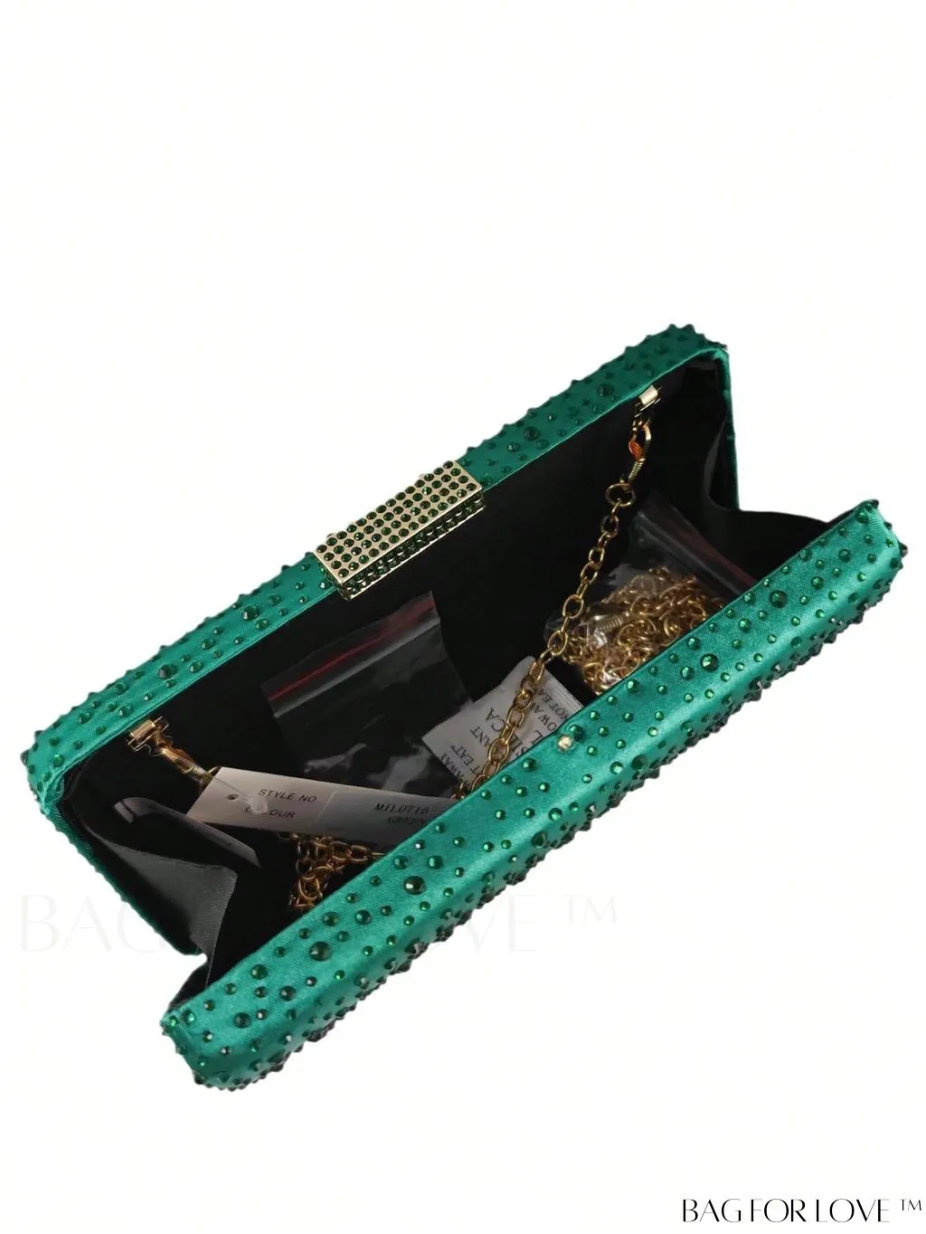 BagForLove - Satin Rhinestone Chain Strap Mini Box Bag for Glamorous Style