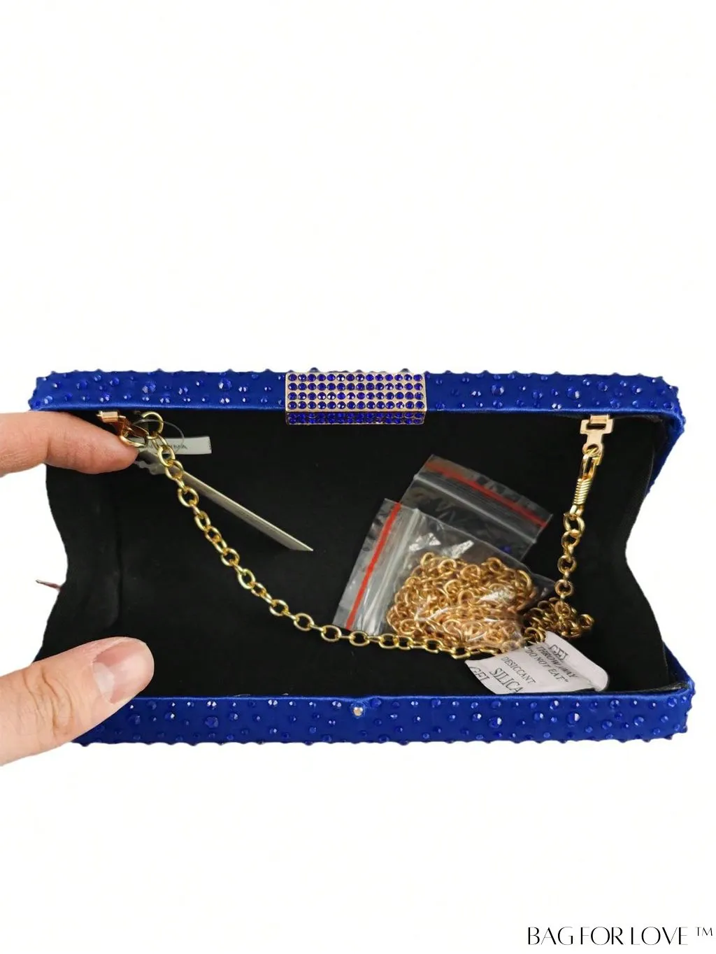 BagForLove - Satin Rhinestone Chain Strap Mini Box Bag for Glamorous Style
