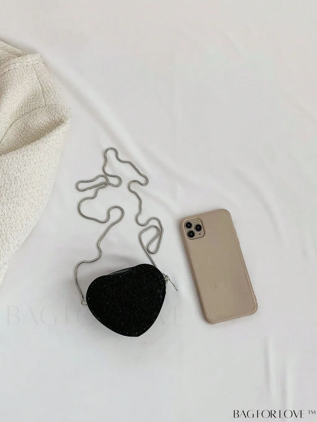 BagForLove - Sequin Heart Shaped Chain Strap Mini Novelty Bag