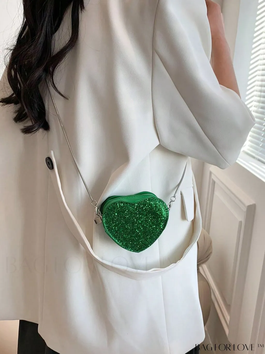 BagForLove - Sequin Heart Shaped Chain Strap Mini Novelty Bag