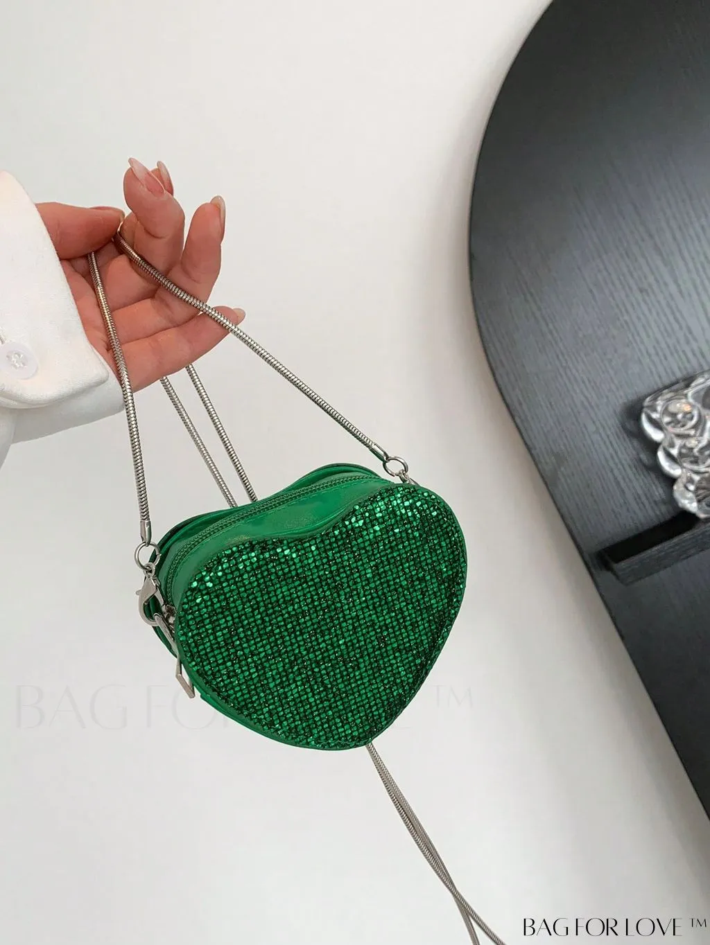 BagForLove - Sequin Heart Shaped Chain Strap Mini Novelty Bag