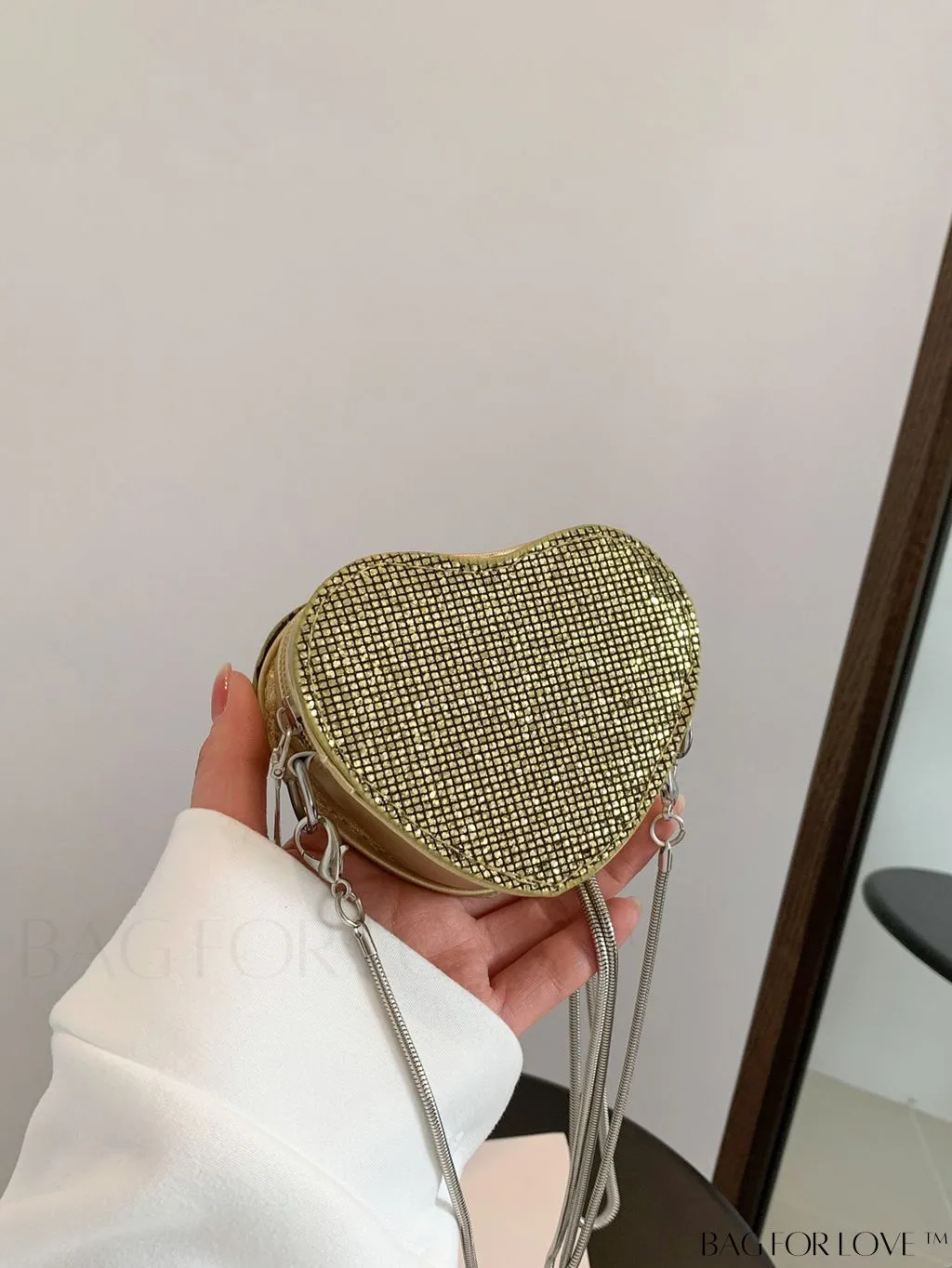 BagForLove - Sequin Heart Shaped Chain Strap Mini Novelty Bag