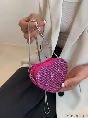 BagForLove - Sequin Heart Shaped Chain Strap Mini Novelty Bag