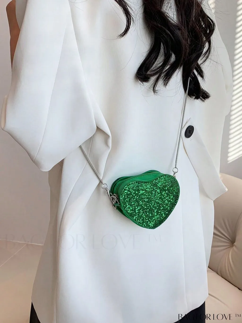 BagForLove - Sequin Heart Shaped Chain Strap Mini Novelty Bag