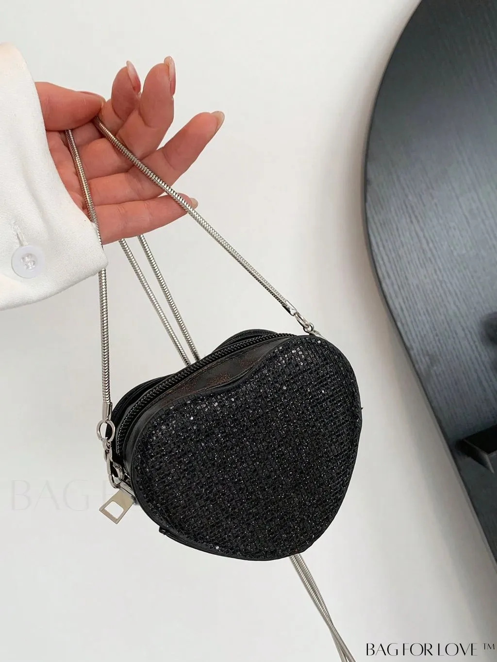 BagForLove - Sequin Heart Shaped Chain Strap Mini Novelty Bag