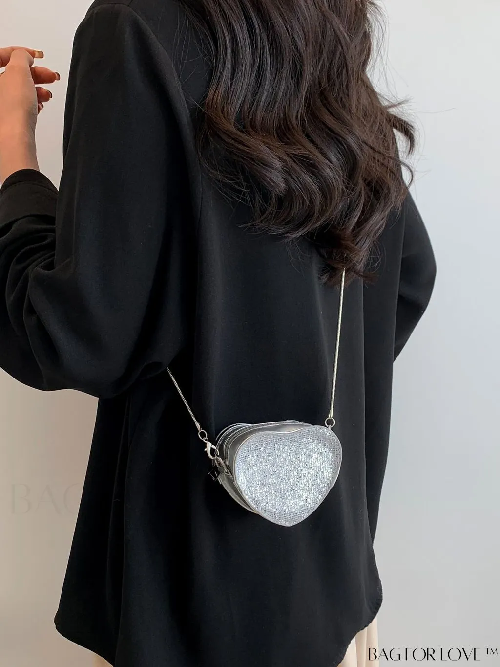 BagForLove - Sequin Heart Shaped Chain Strap Mini Novelty Bag