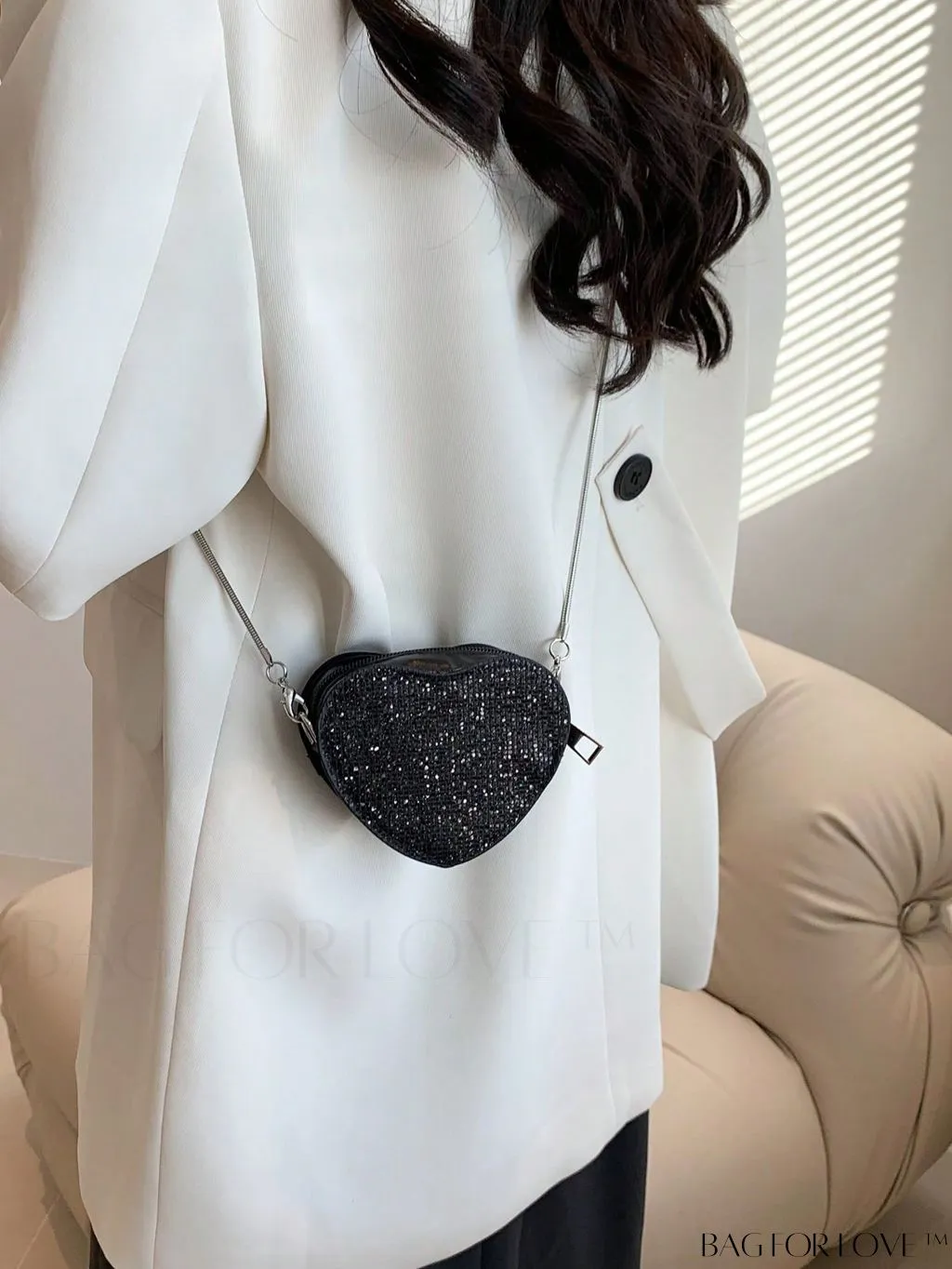BagForLove - Sequin Heart Shaped Chain Strap Mini Novelty Bag