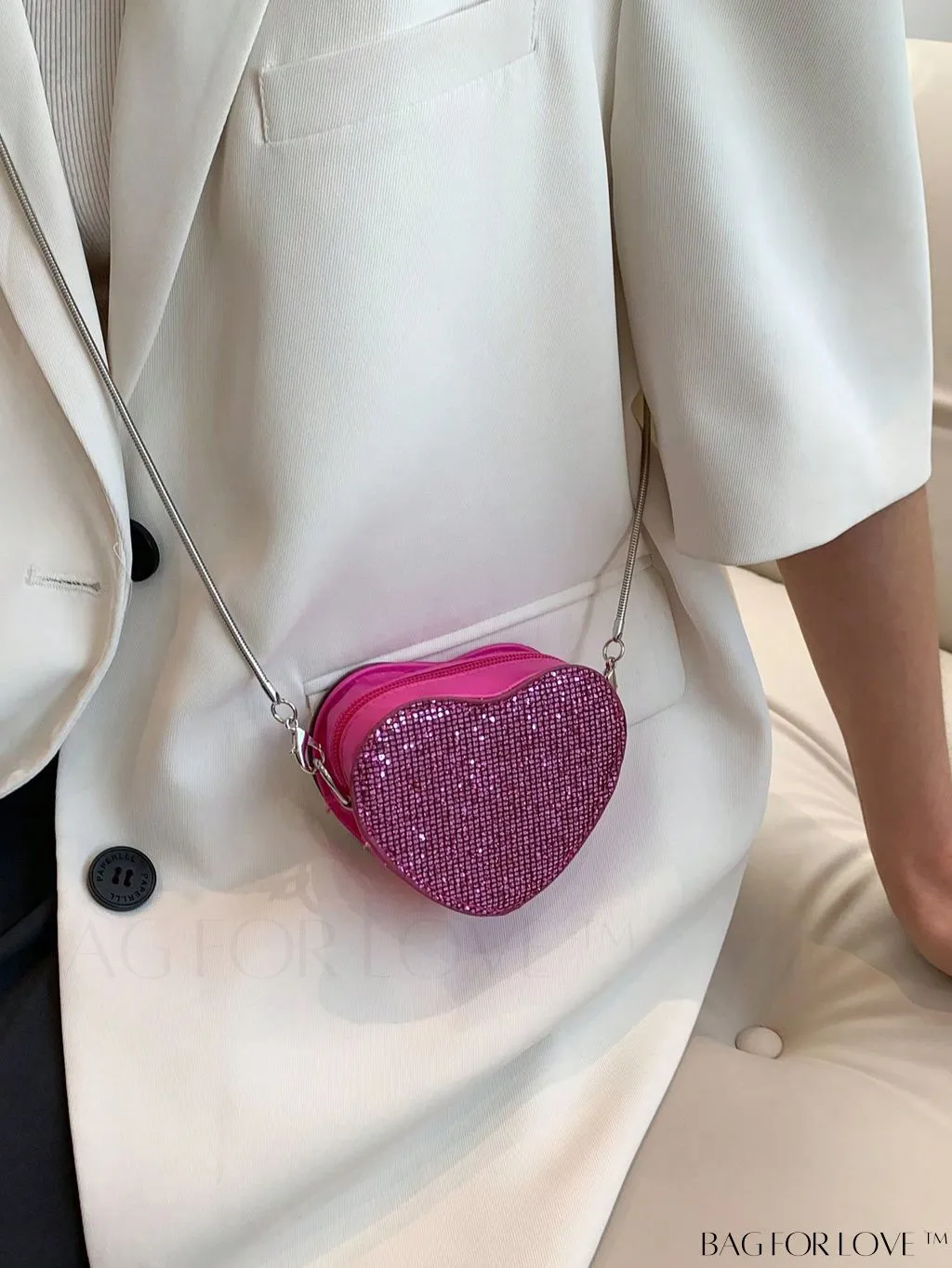 BagForLove - Sequin Heart Shaped Chain Strap Mini Novelty Bag