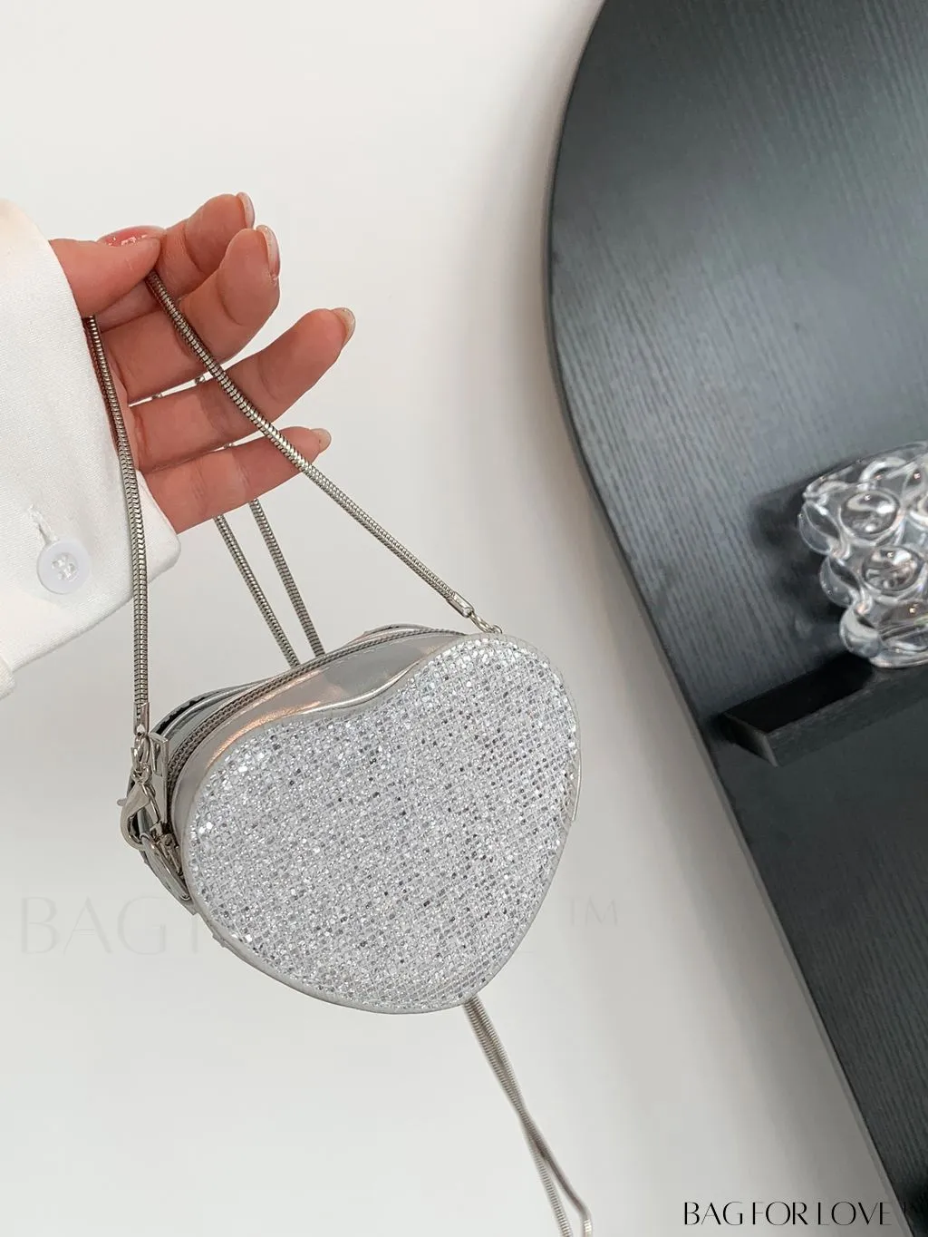 BagForLove - Sequin Heart Shaped Chain Strap Mini Novelty Bag