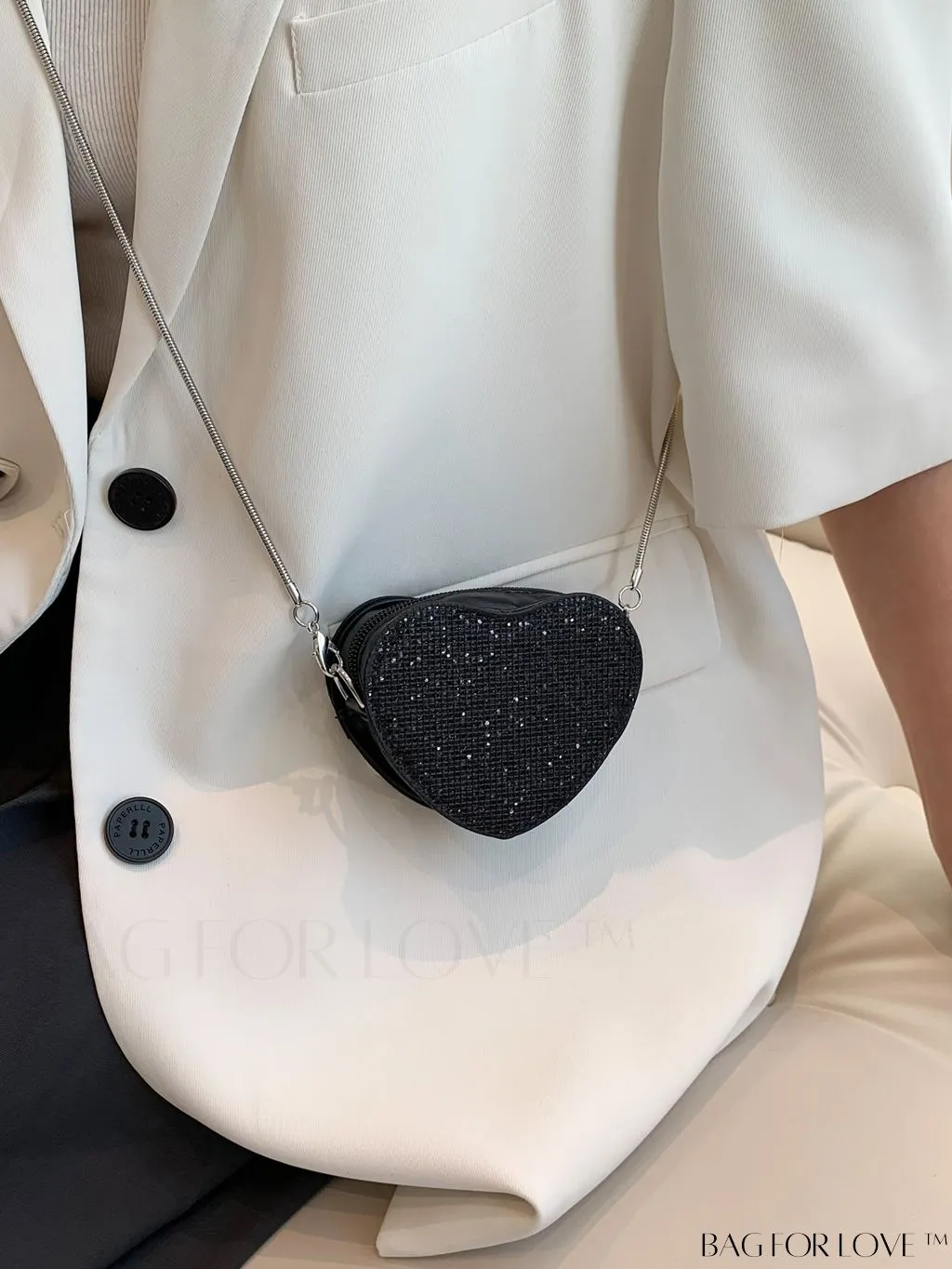 BagForLove - Sequin Heart Shaped Chain Strap Mini Novelty Bag