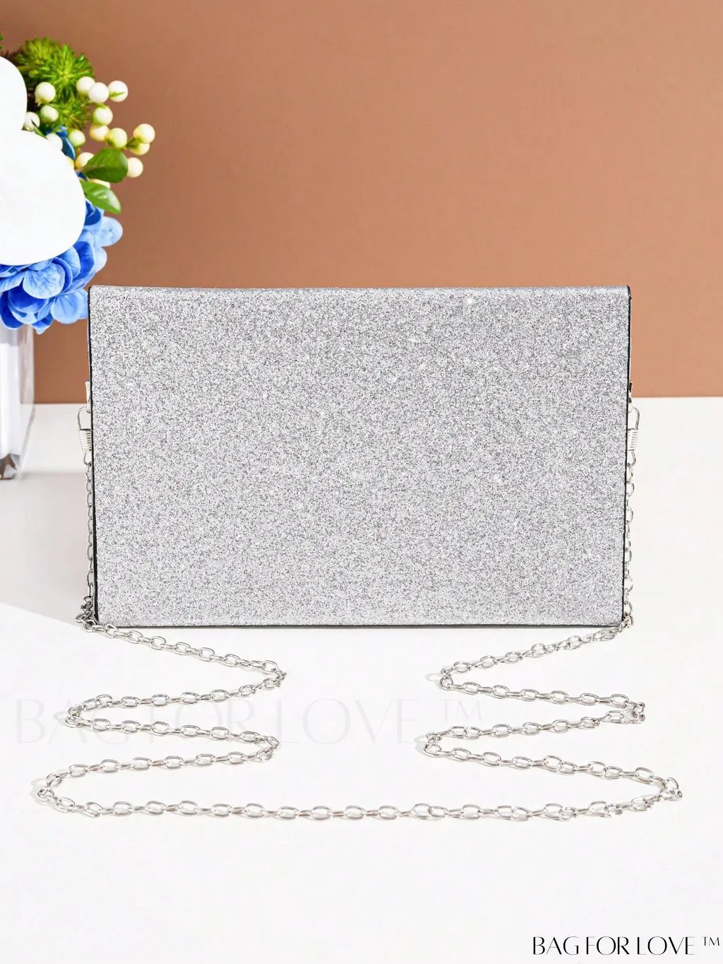 BagForLove - Silver Glitter Envelope Bag - Small, Glamorous and Stylish
