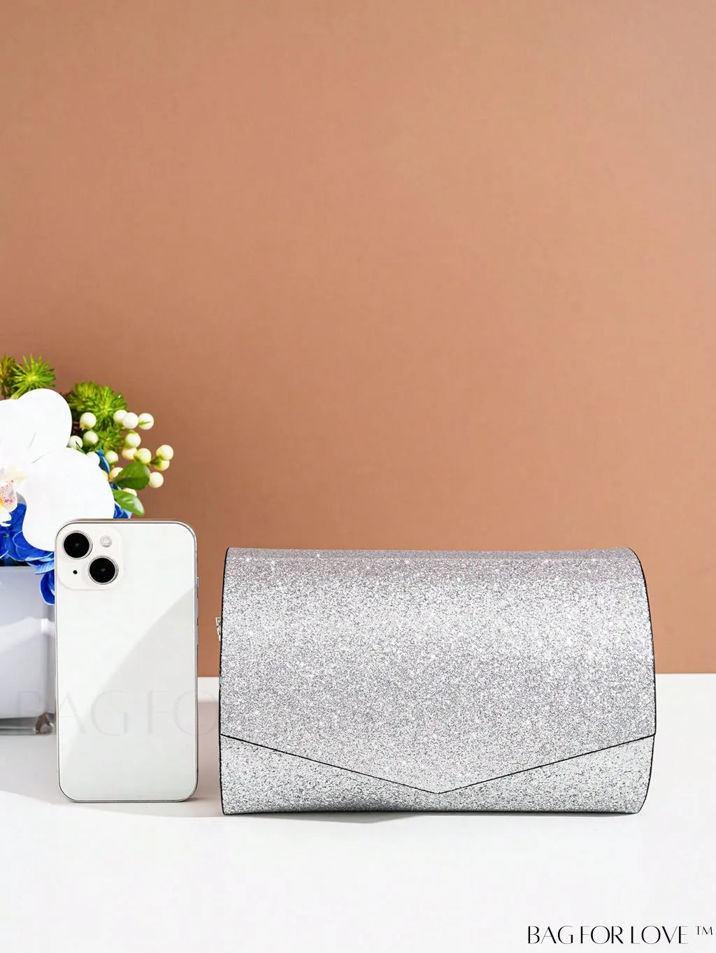 BagForLove - Silver Glitter Envelope Bag - Small, Glamorous and Stylish