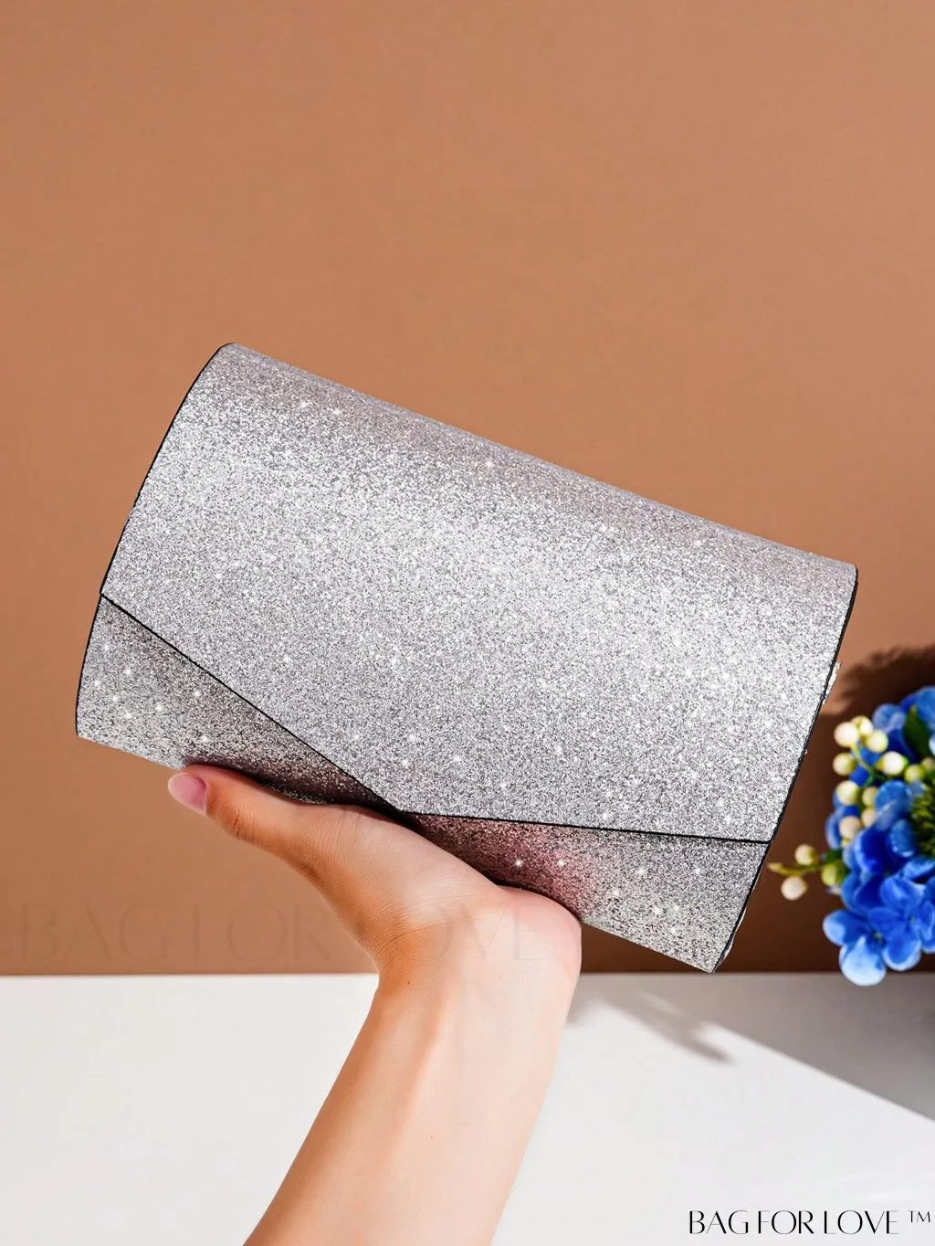 BagForLove - Silver Glitter Envelope Bag - Small, Glamorous and Stylish