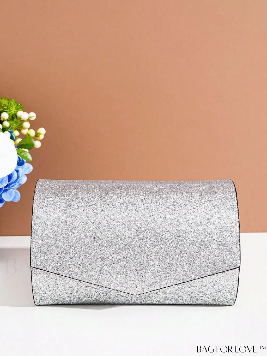 BagForLove - Silver Glitter Envelope Bag - Small, Glamorous and Stylish