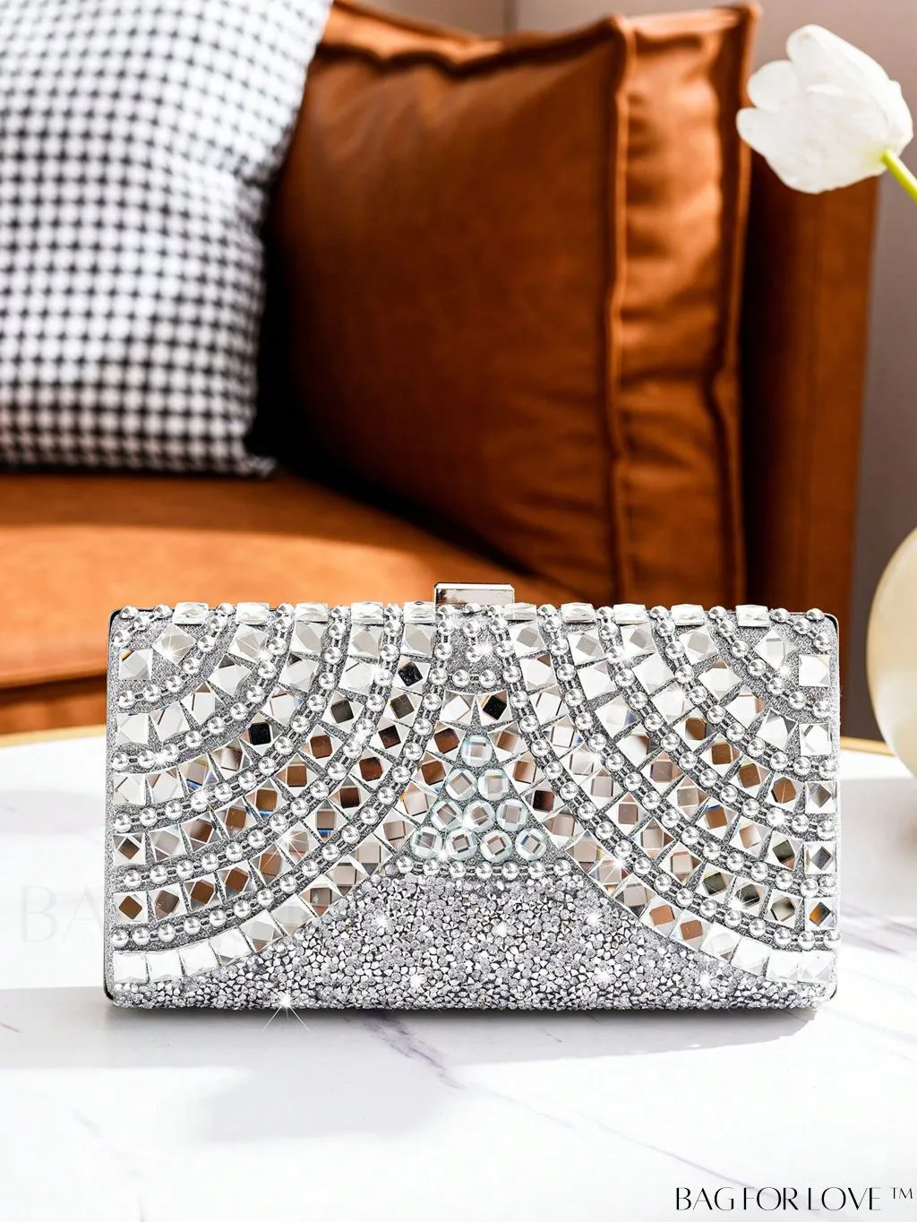 BagForLove - Silver Rhinestone Box Bag - Exude Glamour and Elegance