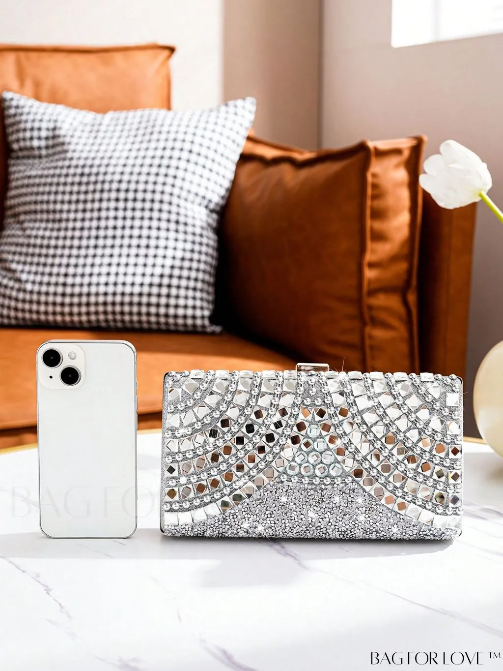 BagForLove - Silver Rhinestone Box Bag - Exude Glamour and Elegance