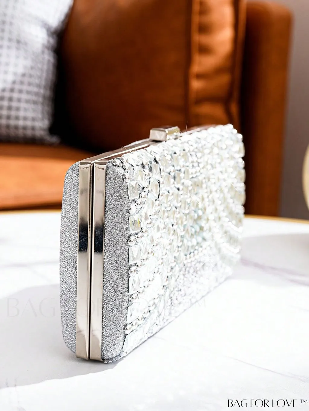 BagForLove - Silver Rhinestone Box Bag - Exude Glamour and Elegance