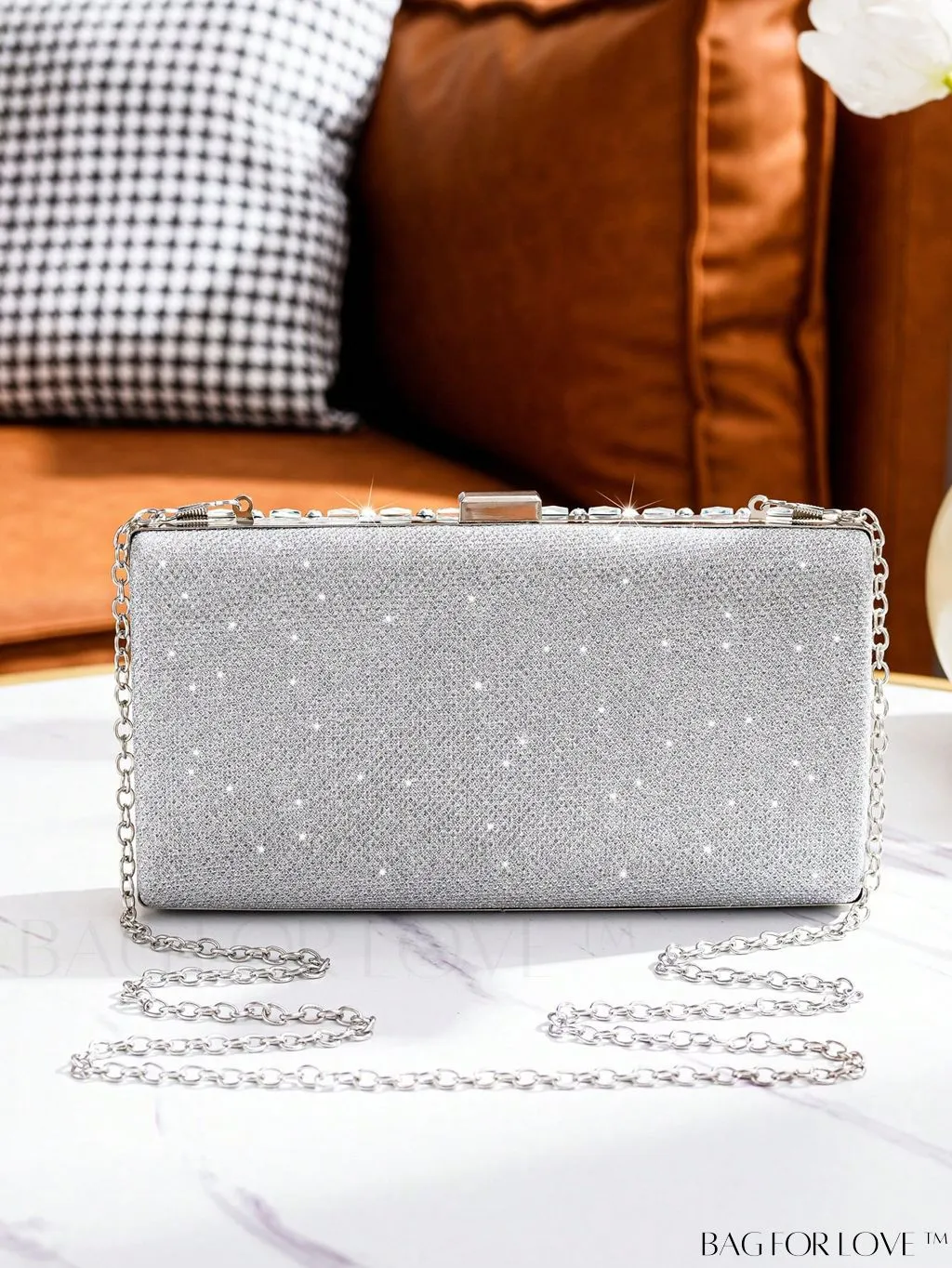 BagForLove - Silver Rhinestone Box Bag - Exude Glamour and Elegance