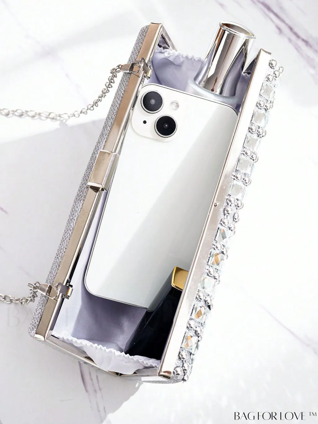 BagForLove - Silver Rhinestone Box Bag - Exude Glamour and Elegance