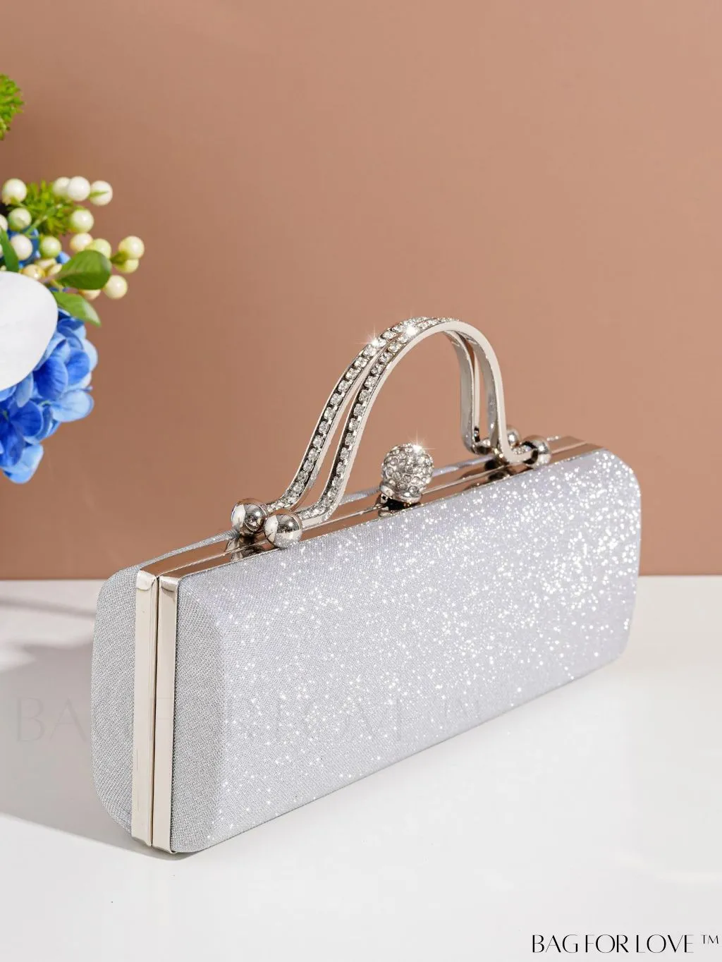 BagForLove - Square Glitter Evening Clutch Bag, Chain Strap, Elegant Design