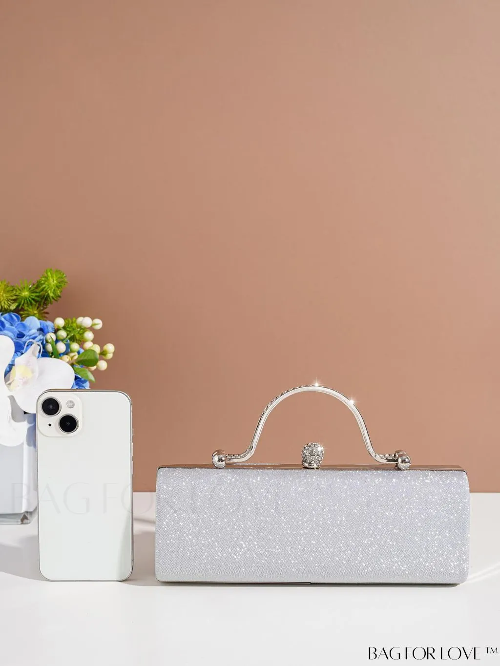 BagForLove - Square Glitter Evening Clutch Bag, Chain Strap, Elegant Design
