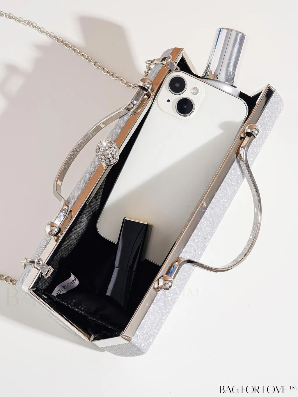 BagForLove - Square Glitter Evening Clutch Bag, Chain Strap, Elegant Design