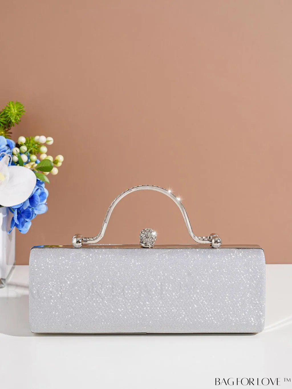 BagForLove - Square Glitter Evening Clutch Bag, Chain Strap, Elegant Design