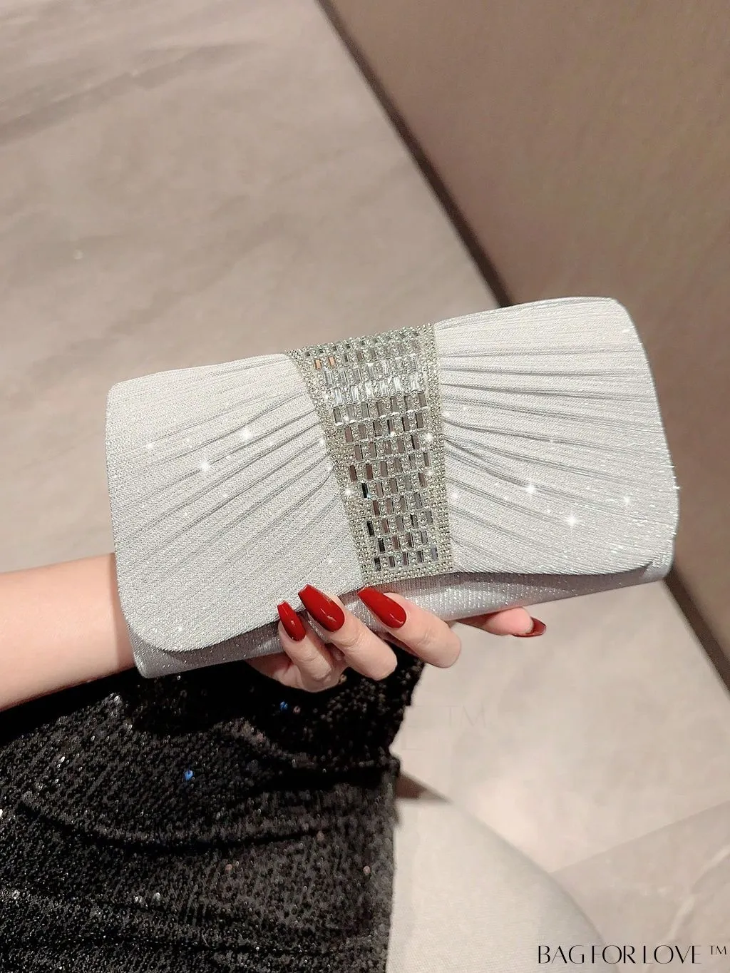 BagForLove - Stylish Envelope Bag with Rhinestone Accents and Glamorous Glitter - Mini Size