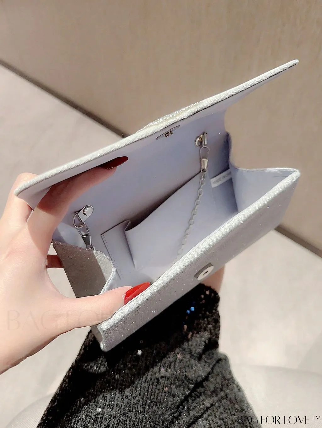 BagForLove - Stylish Envelope Bag with Rhinestone Accents and Glamorous Glitter - Mini Size