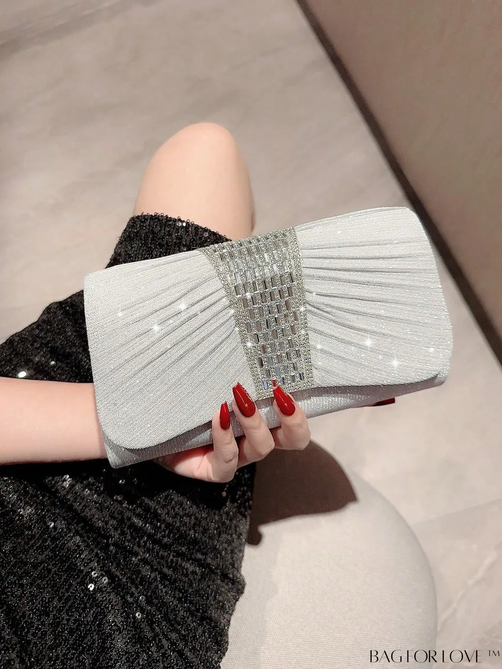 BagForLove - Stylish Envelope Bag with Rhinestone Accents and Glamorous Glitter - Mini Size