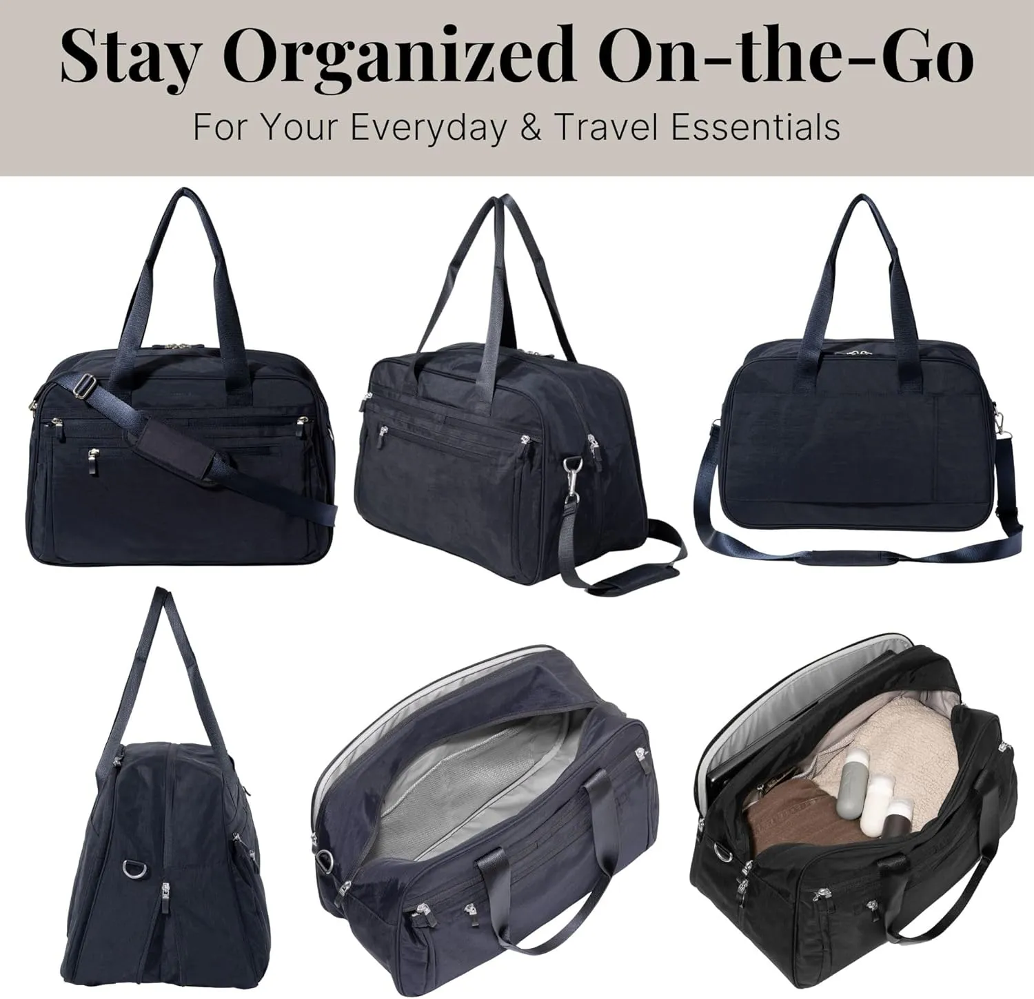 Baggallini Weekender Expandable Duffel - Lightweight 11x17 Inch Overnight Travel Bag