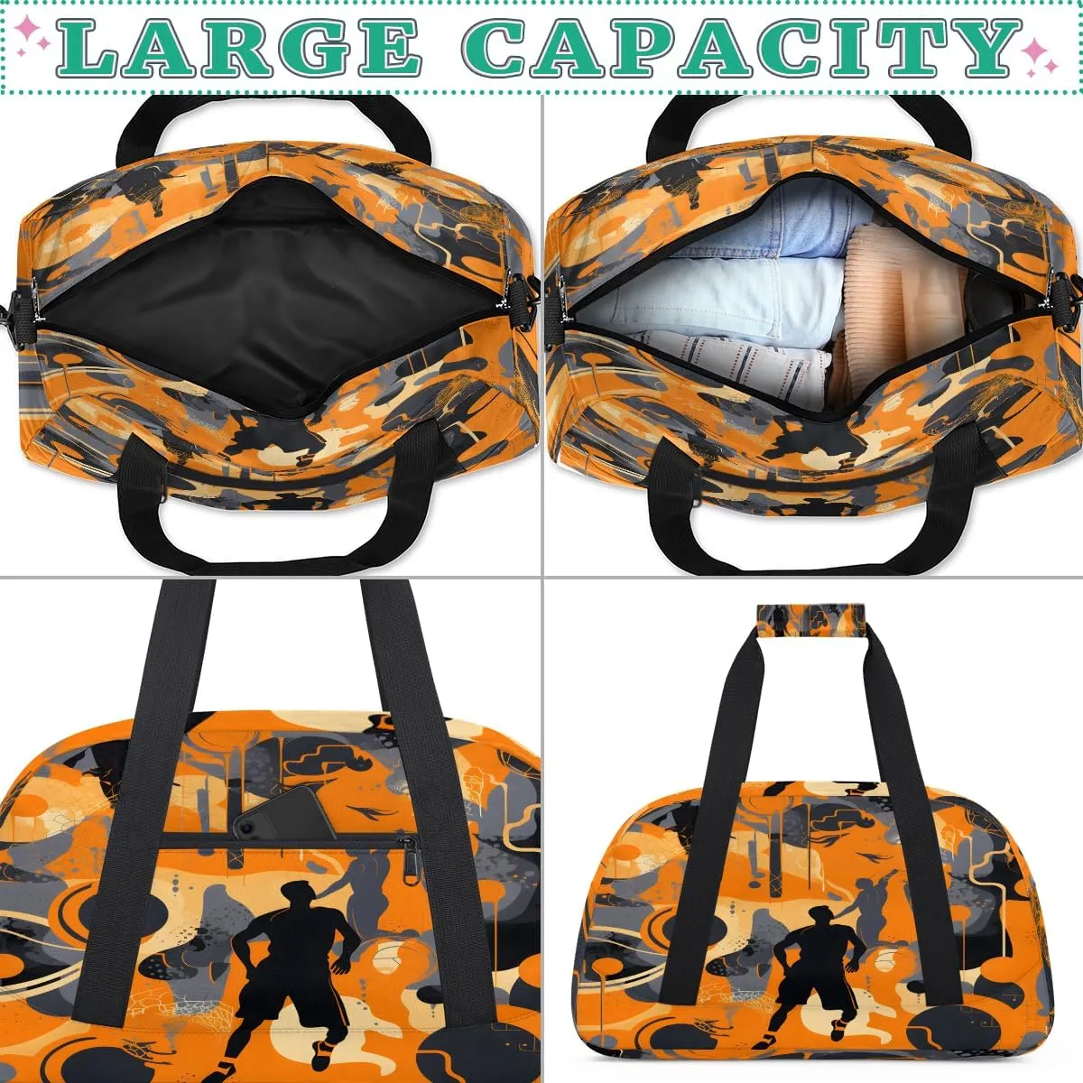 Basketball Sport Kids Overnighter Duffel Bags for Boys, Carry-On Size Sports Gym Bag with Front Zipper Pocket for School Practice or Overnight Travel Weekender Sleepover Tote Bag