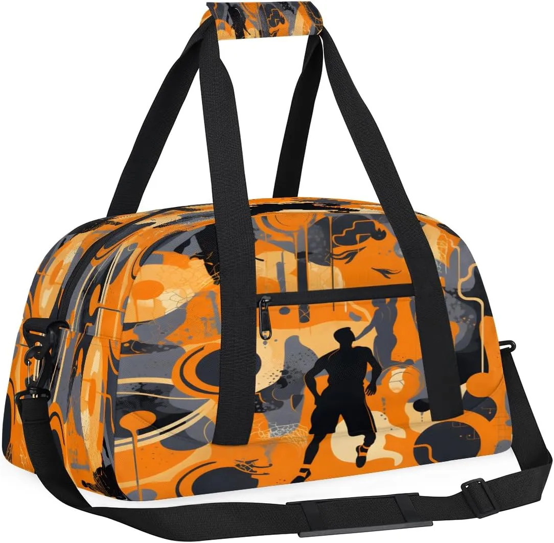 Basketball Sport Kids Overnighter Duffel Bags for Boys, Carry-On Size Sports Gym Bag with Front Zipper Pocket for School Practice or Overnight Travel Weekender Sleepover Tote Bag