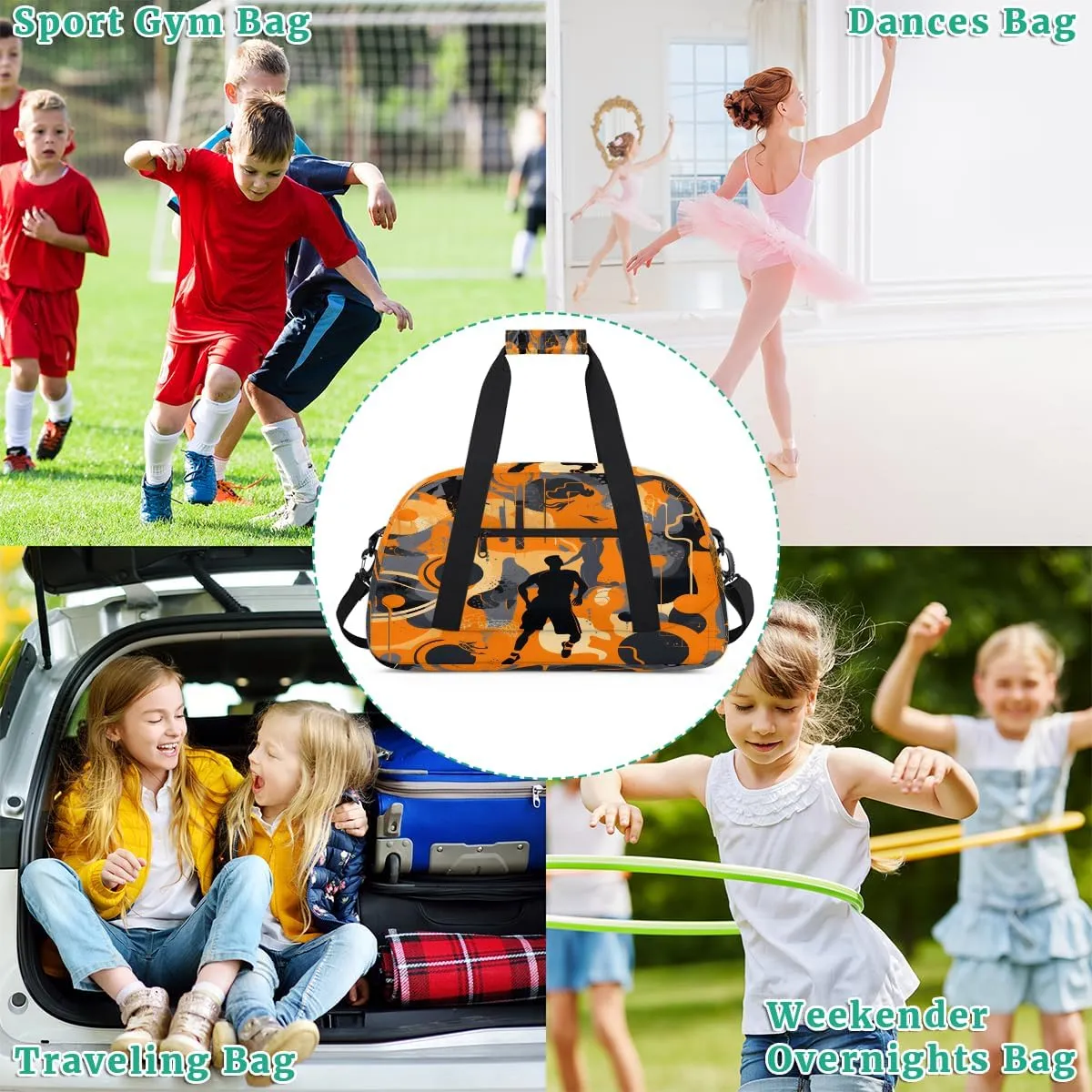 Basketball Sport Kids Overnighter Duffel Bags for Boys, Carry-On Size Sports Gym Bag with Front Zipper Pocket for School Practice or Overnight Travel Weekender Sleepover Tote Bag