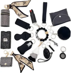 BATUMEYE Gift Keychain Set for Woman with Bottle Opener, Card Holder, Wristlet Strap, Whistle, Travel Bottle Holder
