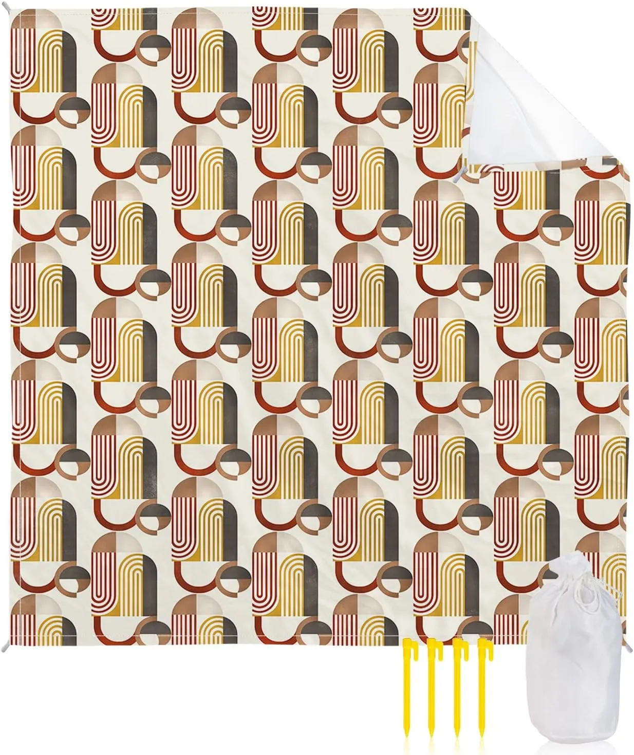 Beach Blanket Sandproof, Mid-Century Modern Abtract Print Beige Waterproof Beach Mat Lightweight Quick Drying Picnic Blanket Beach Essentials for Travel Camping Hiking 95x80in