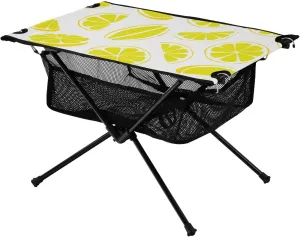 Beach Foldable Table Lemon Slices Compact Outdoor Furniture Table with Storage Bag for Outdoor Kitchen Picnic