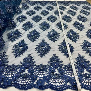 Beaded 3D Floral Lace Fabric Embroidered on 100% Polyester Net Mesh | Lace USA - GD-08