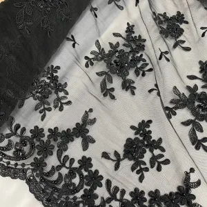 Beaded & Corded Bridal Lace Fabric Embroidered on 100% Polyester Net Mesh | Lace USA - 91436W-BP