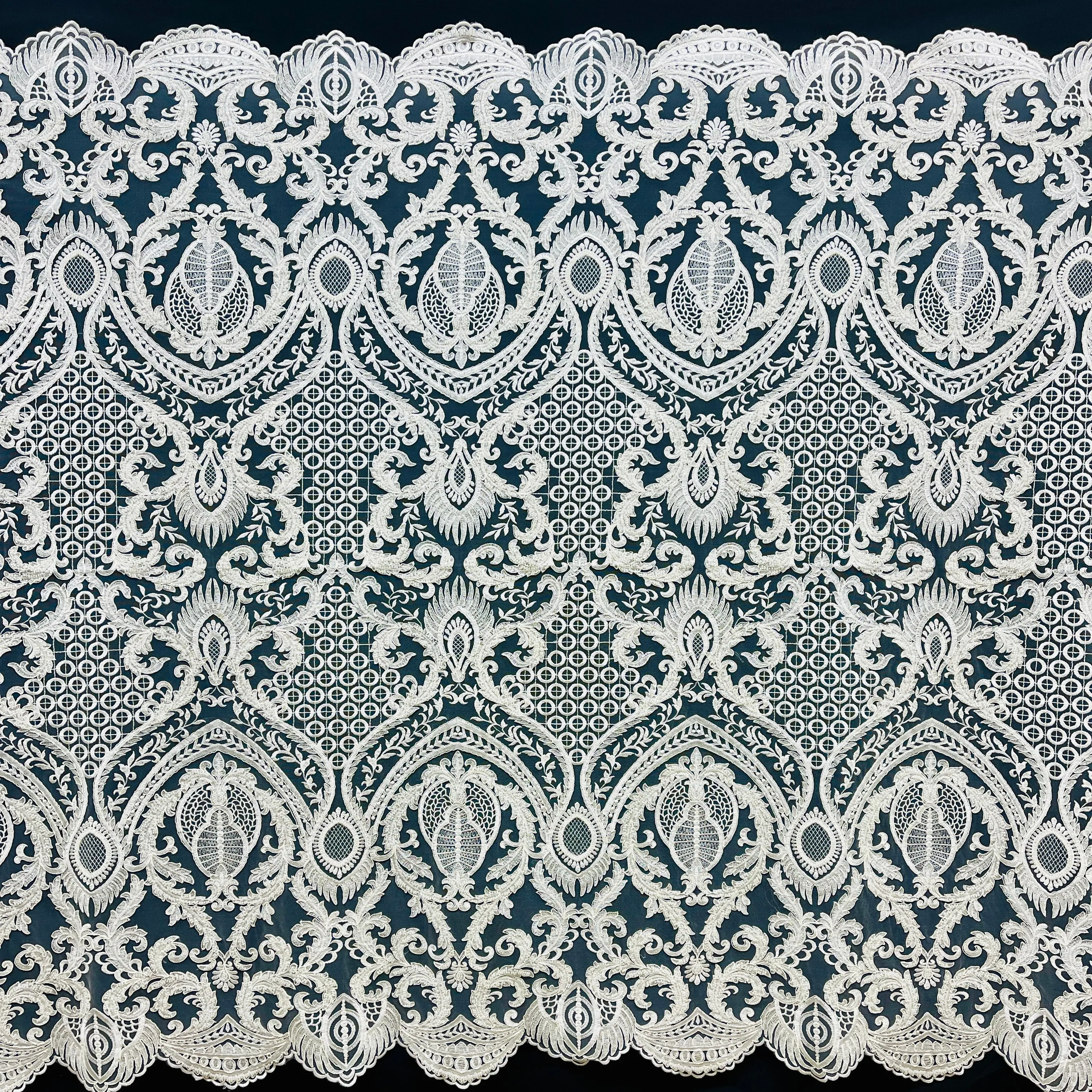 Beaded & Corded Bridal Lace Fabric Embroidered on 100% Polyester Net Mesh | Lace USA - GD-56127