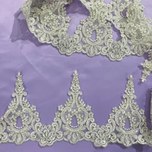 Beaded & Corded Lace Trimming Embroidered on 100% Polyester Net Mesh | Lace USA - 95626W-BP