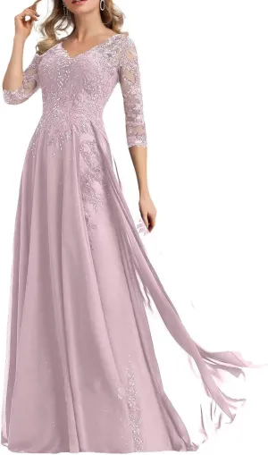 Beaded Applique Mother of The Bride Dresses for Wedding 2025 Chiffon Mother of The Groom Dress Long