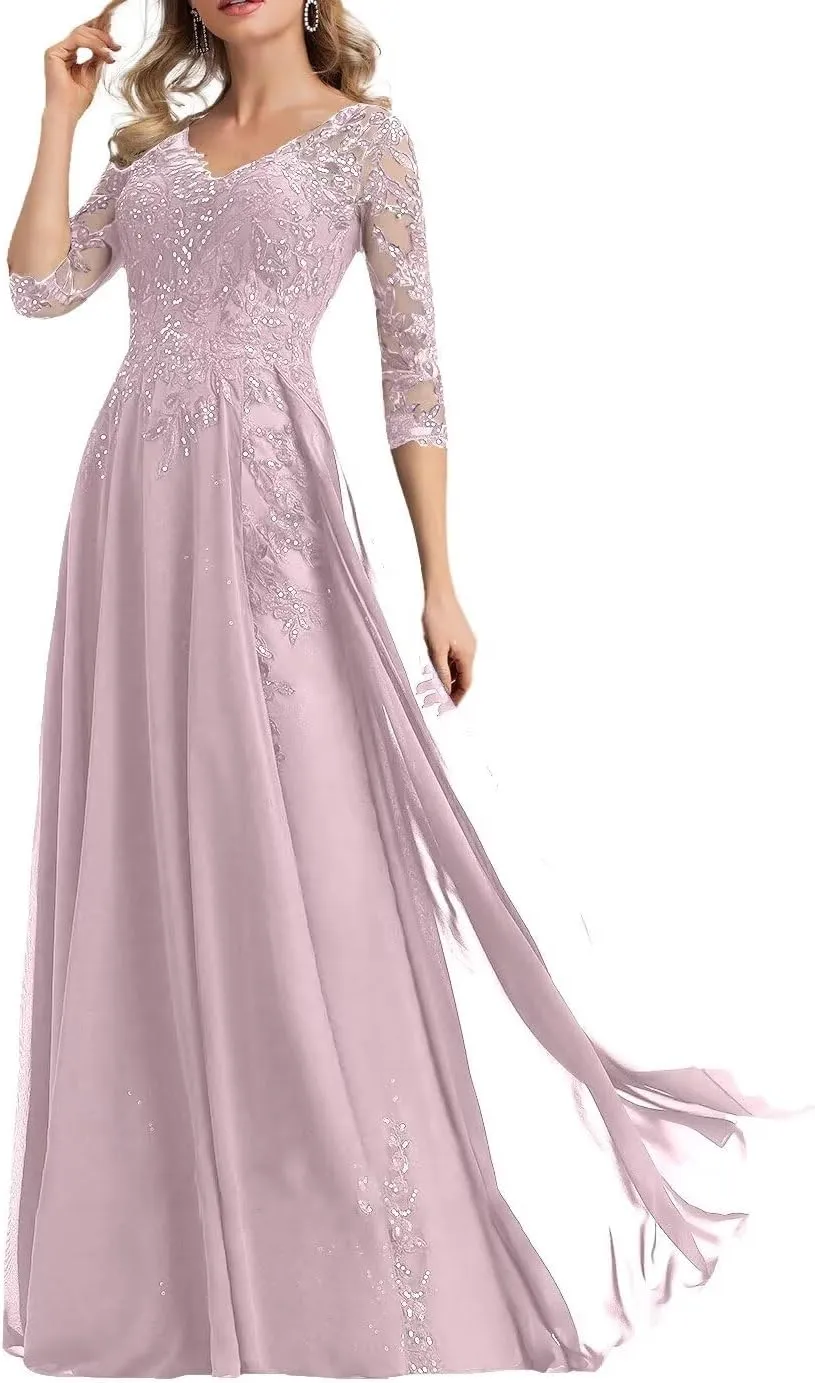 Beaded Applique Mother of The Bride Dresses for Wedding 2025 Chiffon Mother of The Groom Dress Long