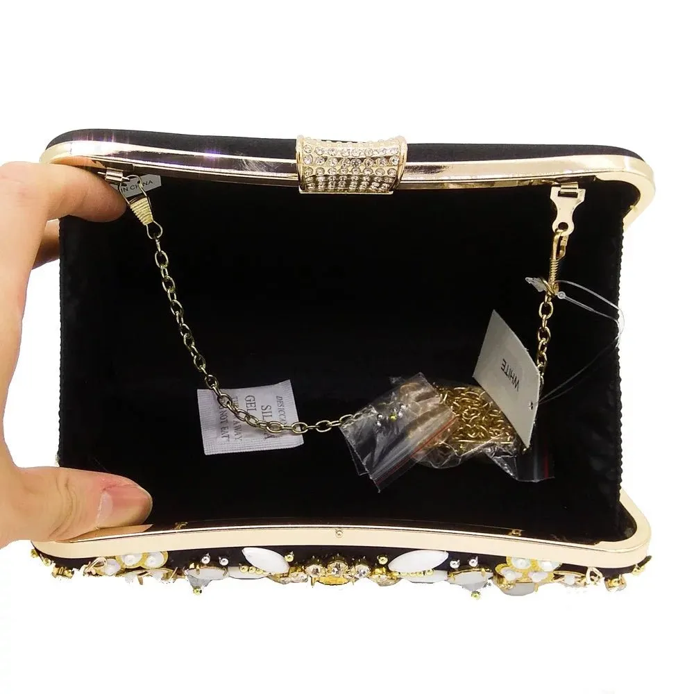 Beaded Clutch Purse Black Evening Bags Wedding Party Handbag