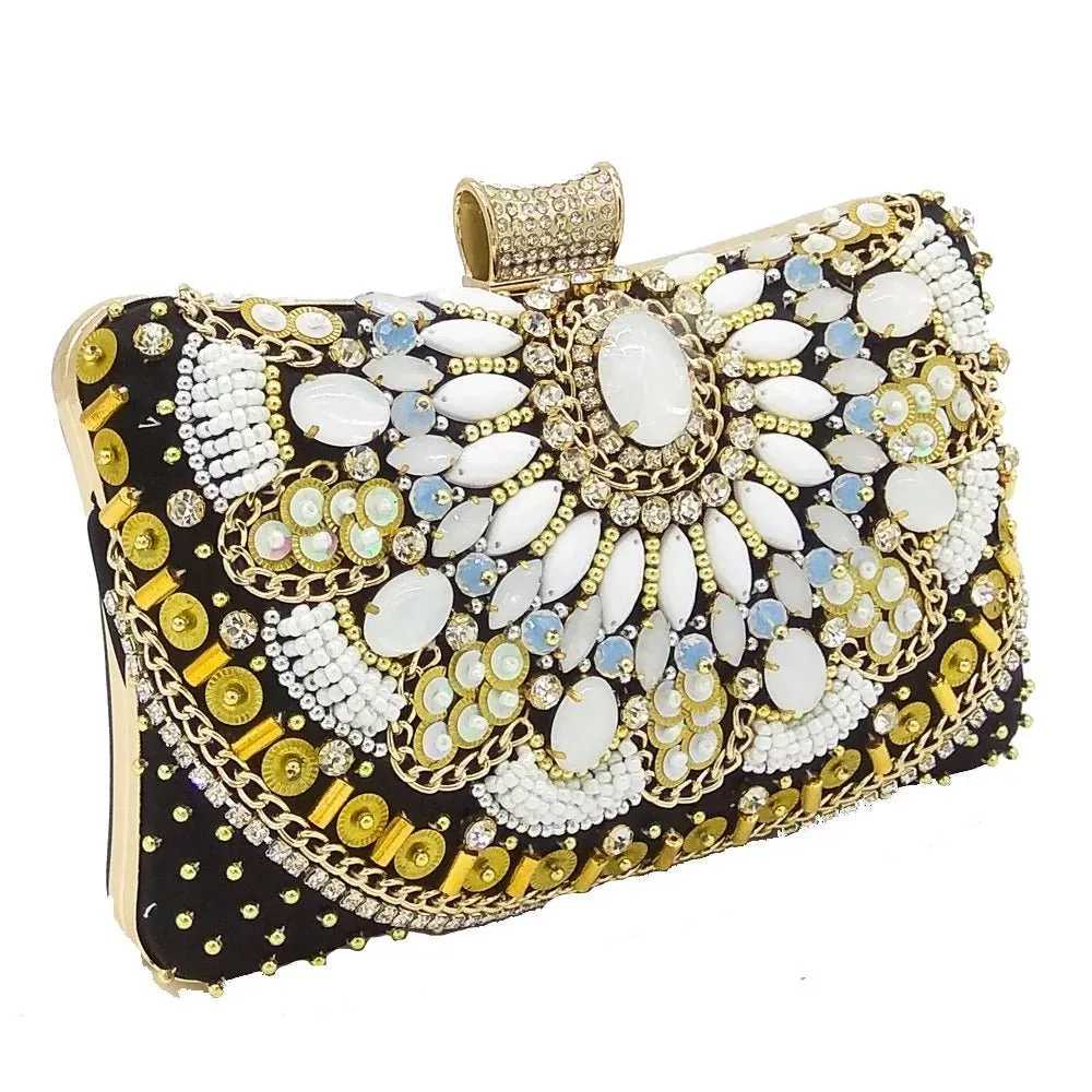 Beaded Clutch Purse Black Evening Bags Wedding Party Handbag