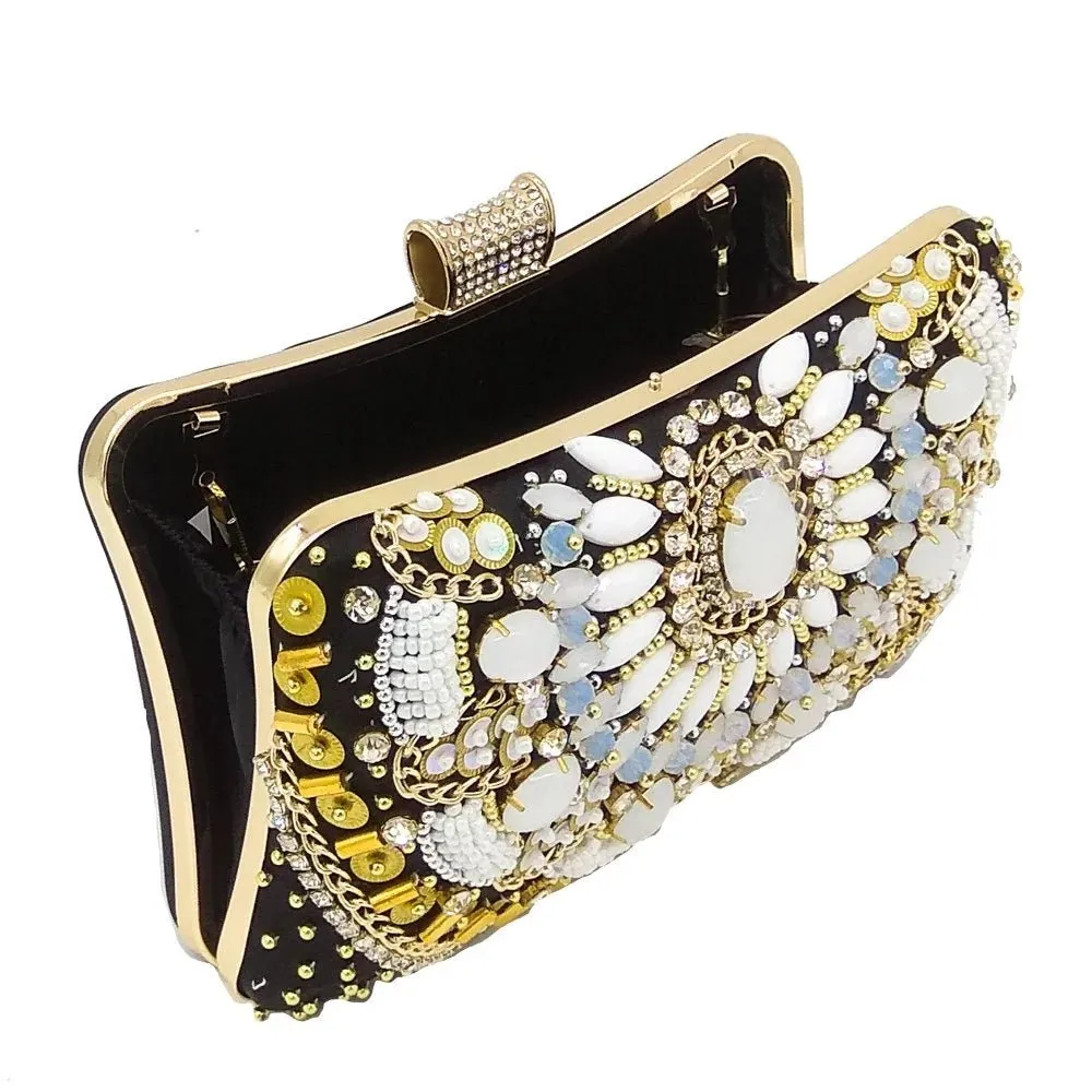 Beaded Clutch Purse Black Evening Bags Wedding Party Handbag